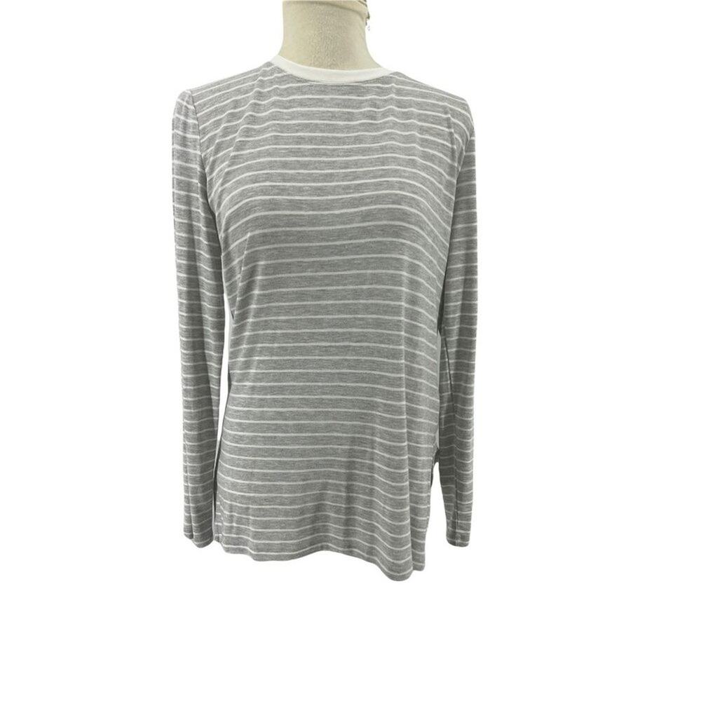 Athleta Threadlight Striped Long Sleeve Shirt Grey Cream Stripe Womens Small